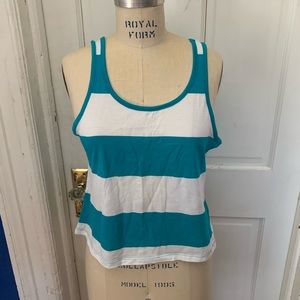 Teal and White striped crop